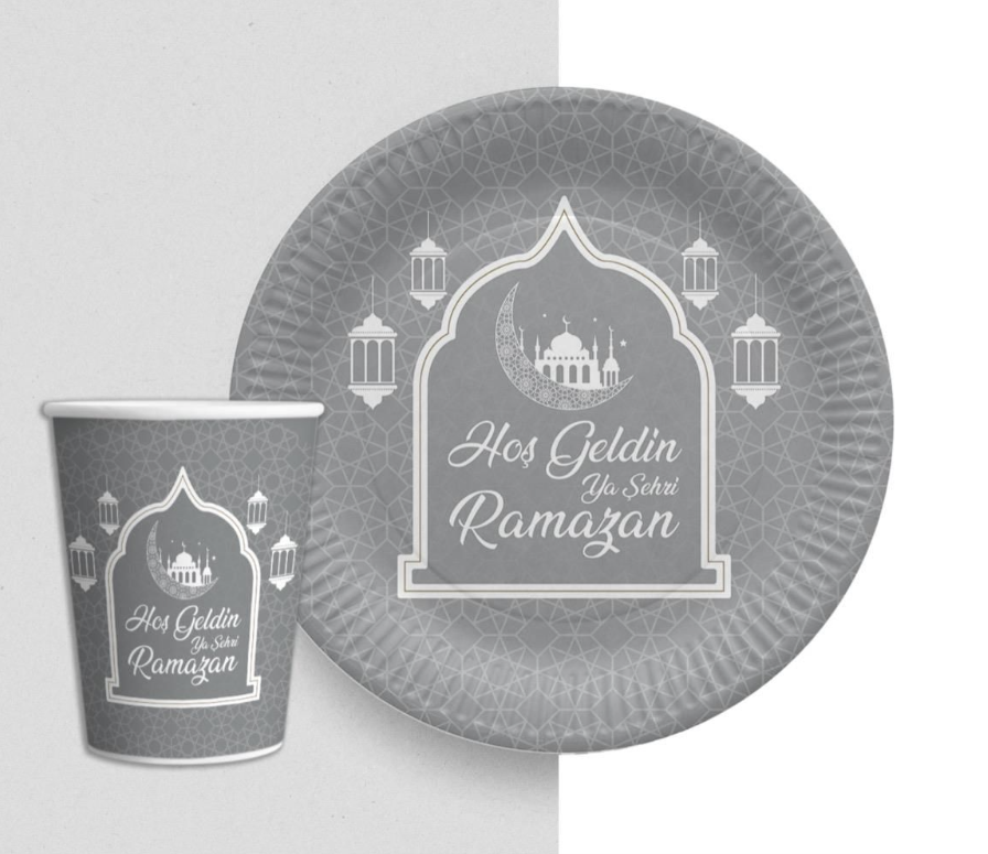 Ramazan Gümüş Karton Tabak Bardak (8 adet)